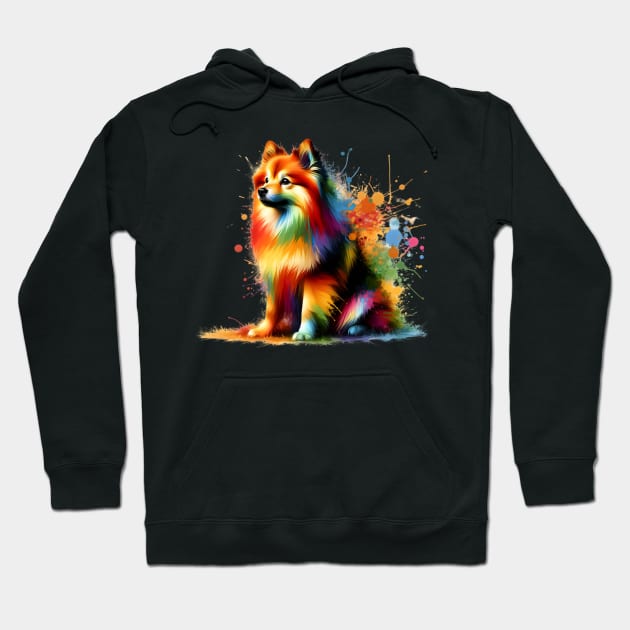 Colorful Finnish Spitz in Splashed Paint Art Style Hoodie by ArtRUs